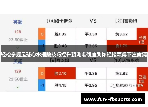 轻松掌握足球心水指数技巧提升预测准确度助你轻松赢得下注竞猜